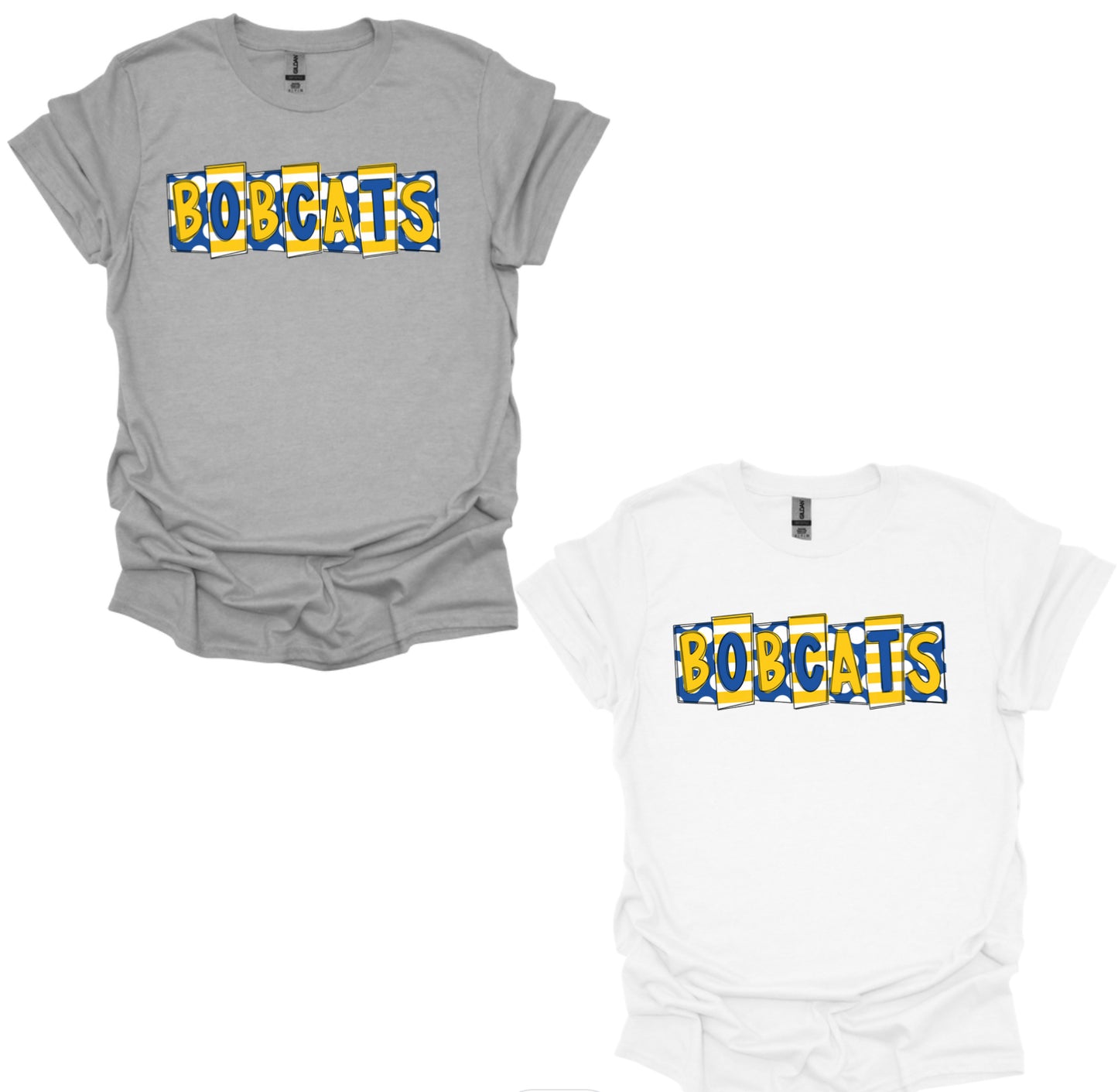 Polka Dots and Stripes Blue and Gold Bobcat Tee